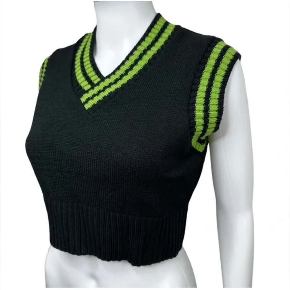 The Ragged Priest Sweater Vest Knit Cropped Black & Green, size S